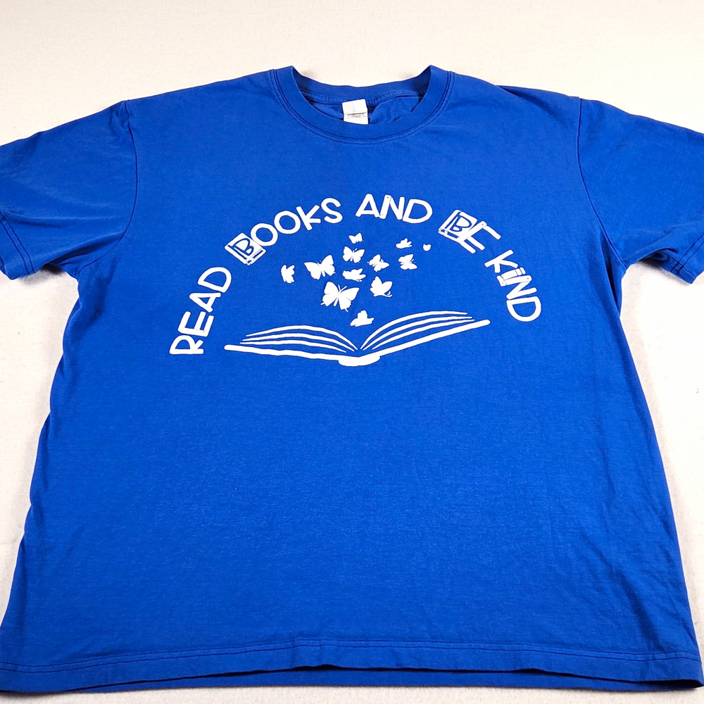 JoCustom Blue Books Graphic Print Crew Neck Short Sleeve T-Shirt Size L Cotton
